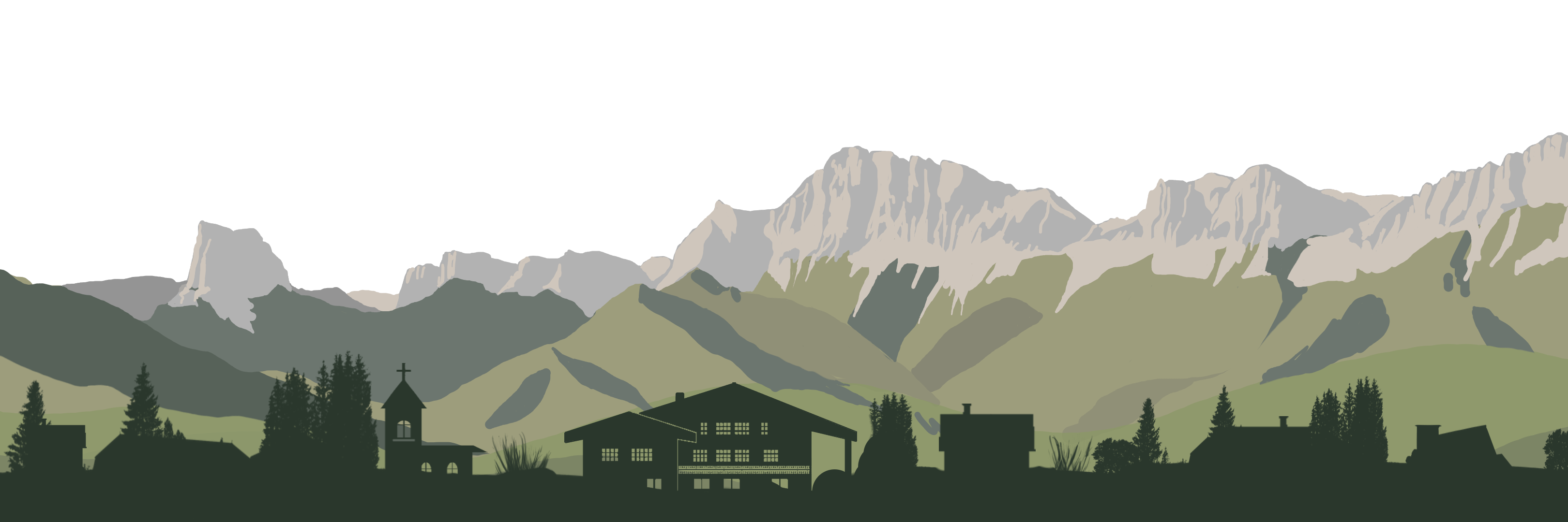 Illustration représentant la commune de Gresse-en-Vercors avec la chaine du Vercors en arrière plan, et le village en premier plan.